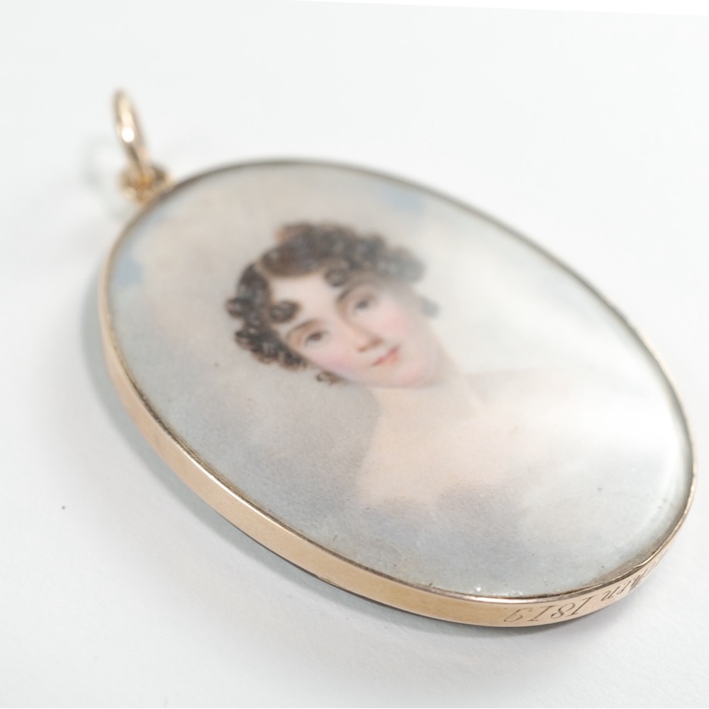 Antique Georgian miniature painting pendent in gold - Picture 5 of 7
